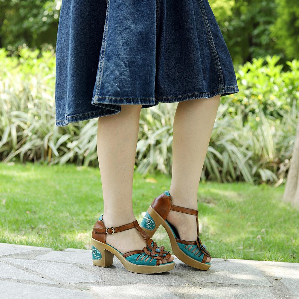 Handmade Painted Slippers For Women Loose Round Toe Ethnic Style Retro Flower Beach Sandals