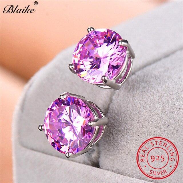 

Blaike Real S925 стерлингового серебра круглые серьги-гвоздики для женщин мужчин черный зеленый синий желтый розовый фиолетовый циркон радужные серьги