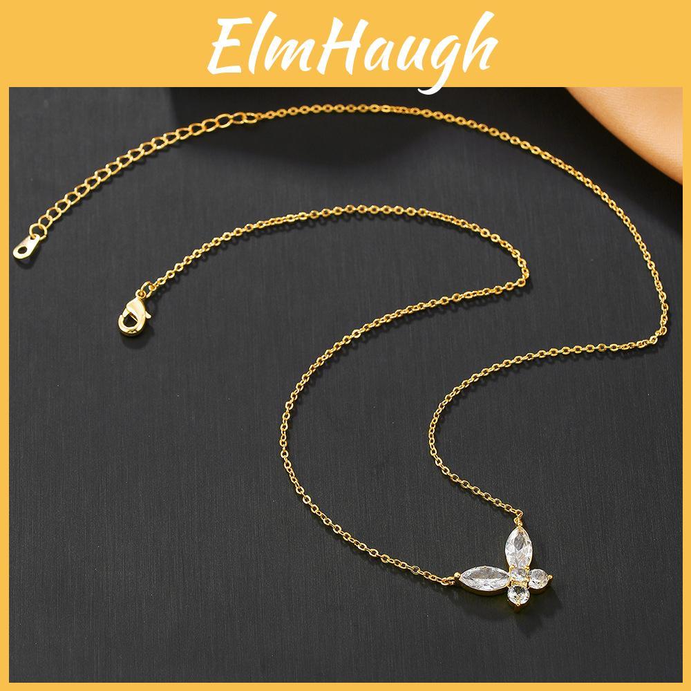 Butterfly Locking Chain Necklace Copper Zircon Elegant Style For Women Summer 2025