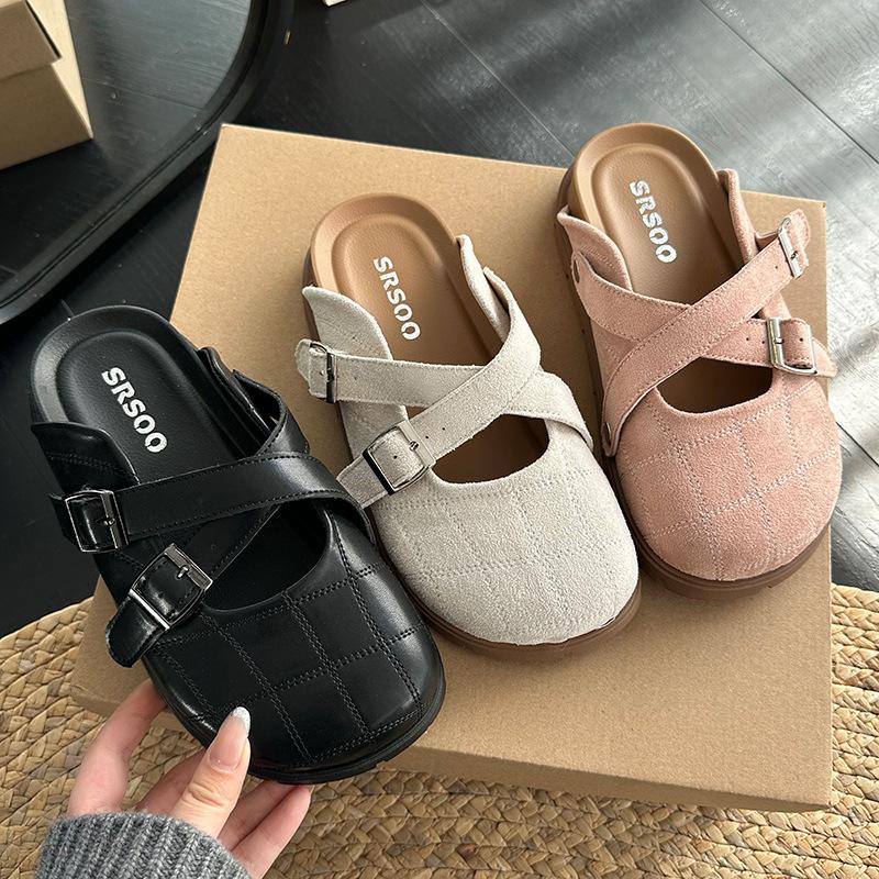 Fashion Thick-soled height-increasing shoes for women, half-closed toe sandals for outdoor wear 2025