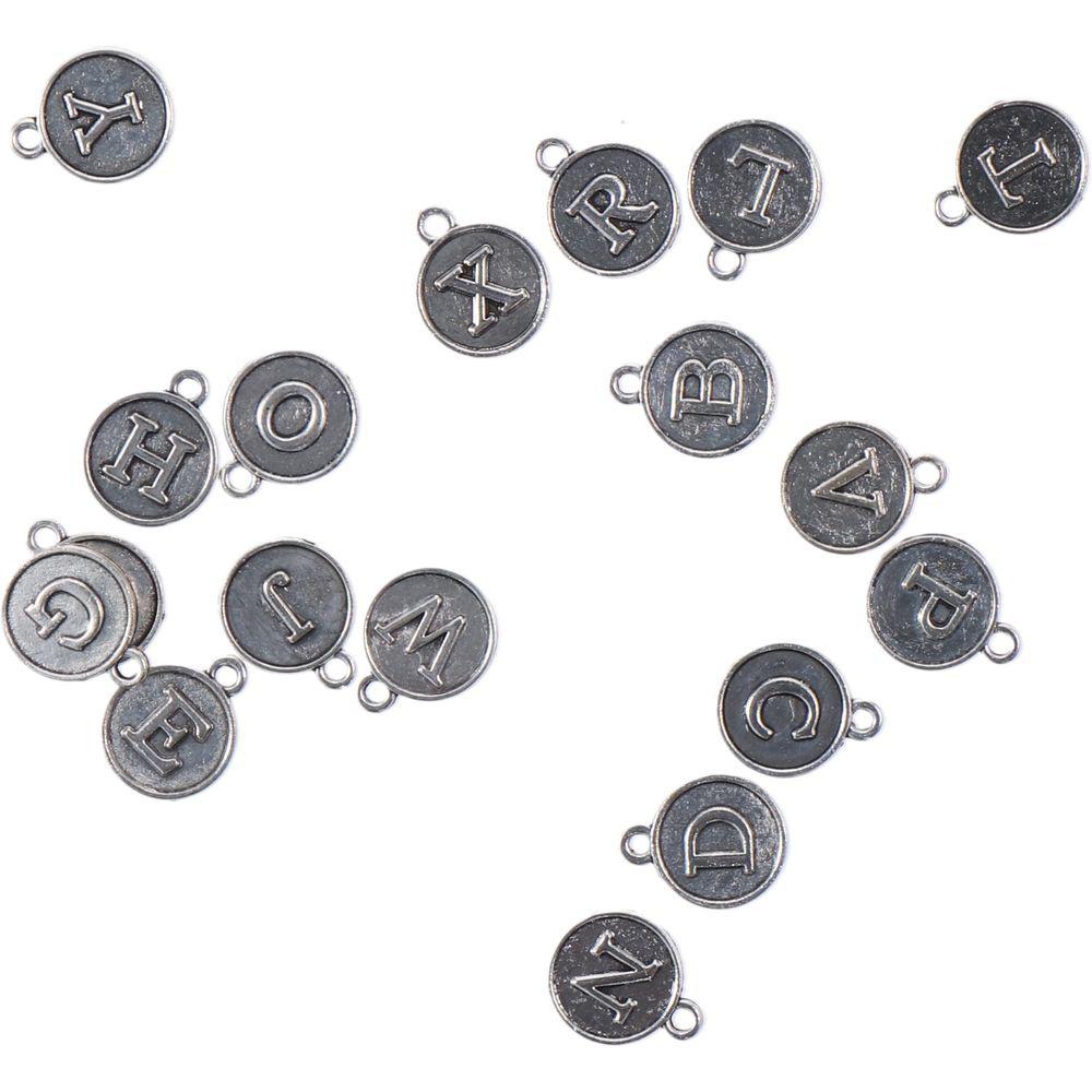 130pcs Round Antique Alphabet Charms Silver Initial Charms Dangle  for Bracelet