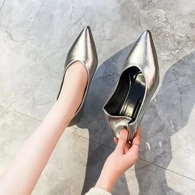 Fashion New Women's Boat Shoes Pointed Toe Pumps Kitten Heel Dress Shoes Silver Office Work Shoes for Female Black Spring Autumn