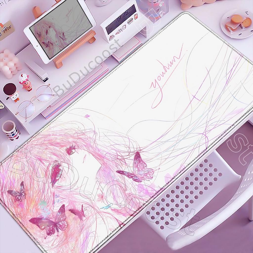 Pretty Pink Anime Girl Mousepad PC Gamer Cute Large Desk Mat Office Laptop Gaming Mouse Pad Kawaii PC Keyboard Rug Birthday Gift