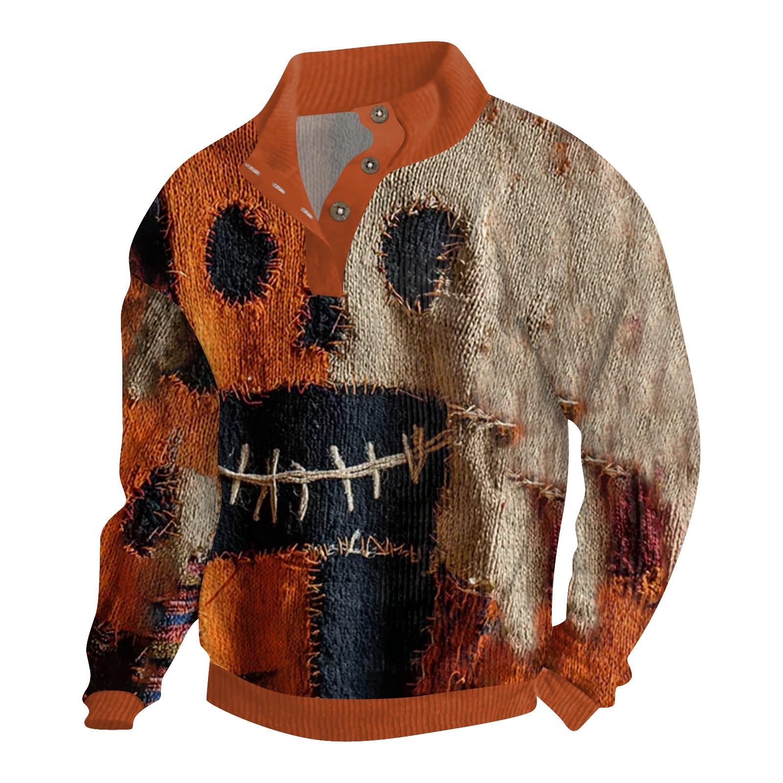 

Мужская вельветовая рубашка на пуговицах с принтом на Хэллоуин S шафрановый