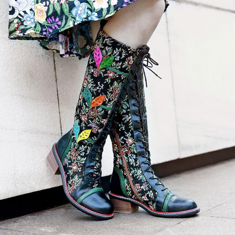 

Autumn and winter new hand-polished printing color matching lace-up retro knight boots 36 чёрный