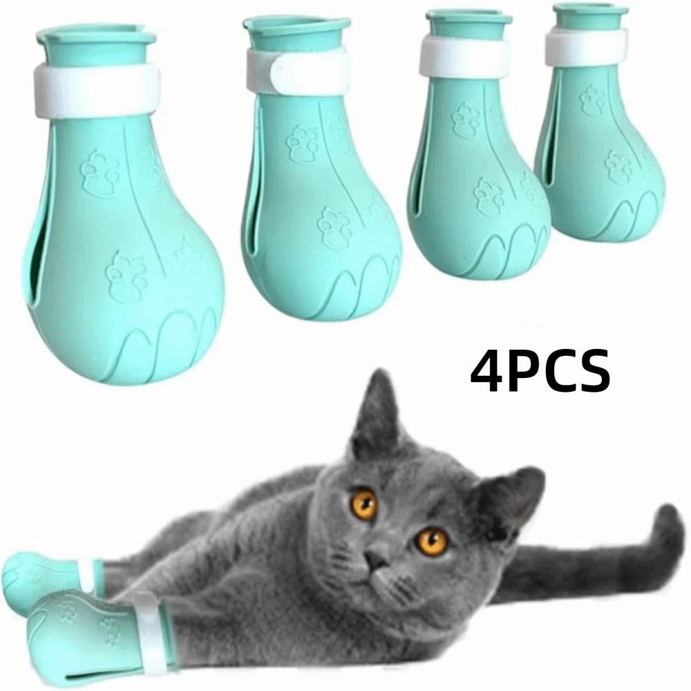 4PCS Gifts Anti Scratch Cat Foot Cover Adjustable Soft Pet Bath Cat Shoes Multifunctional Silicone Cat Claw Foot Cover