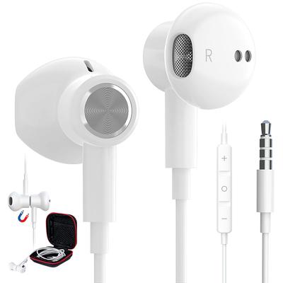 Wired Earphones with Magnetic Noise Deep Compatible with iPhone AQUOS Moto and Arrows Android Web Remote Case White Microphone, 3.5mm Jack, Design,
