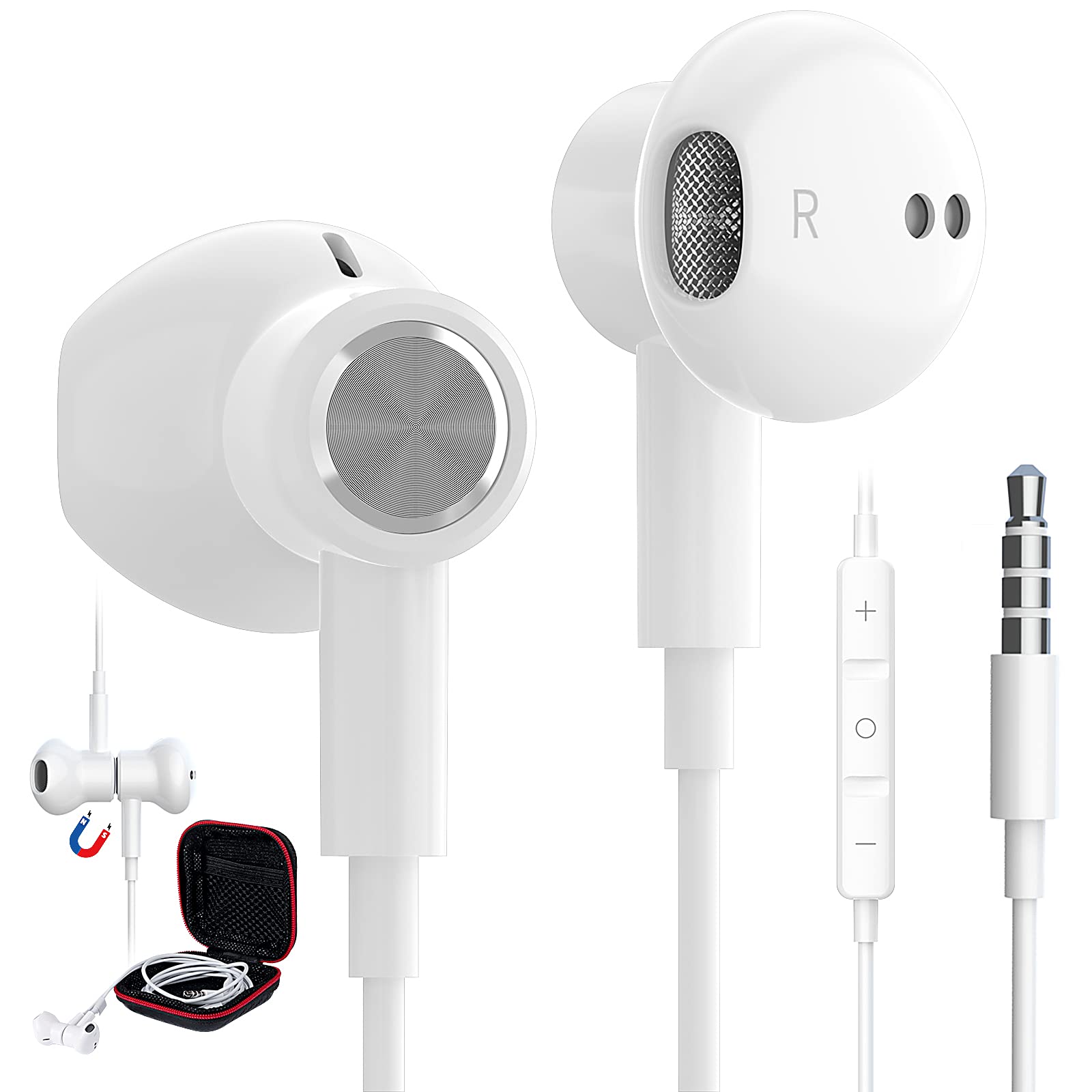 

Wired Earphones with Magnetic Noise Deep Compatible with iPhone AQUOS moto and arrows Android Web Remote Case White Microphone, 3.5mm Jack, Design, білий