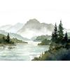 Misty Forest Mountain Lake River Watercolor Landscape Neutral Poster Canvas Printing Minimalist Wall Art Picture Home Room Decor