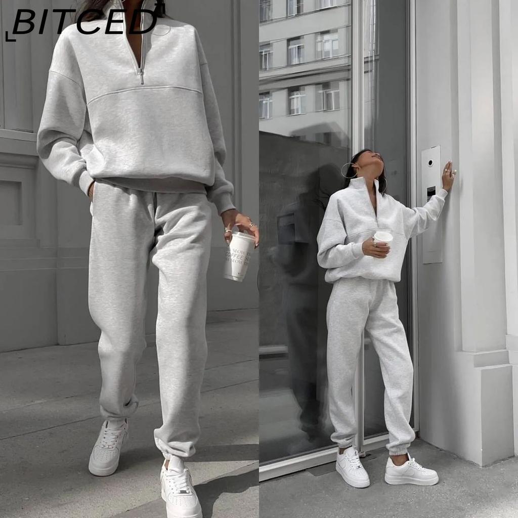 BITCED Women's Versatile Casual Fashion Thickened Long-Sleeved Hoodie and Trousers Two-Piece Set