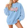Women's Casual Letter Plaid Christmas Print Crewneck Long Sleeve Loose Fit Pullover Sweatshirt Top