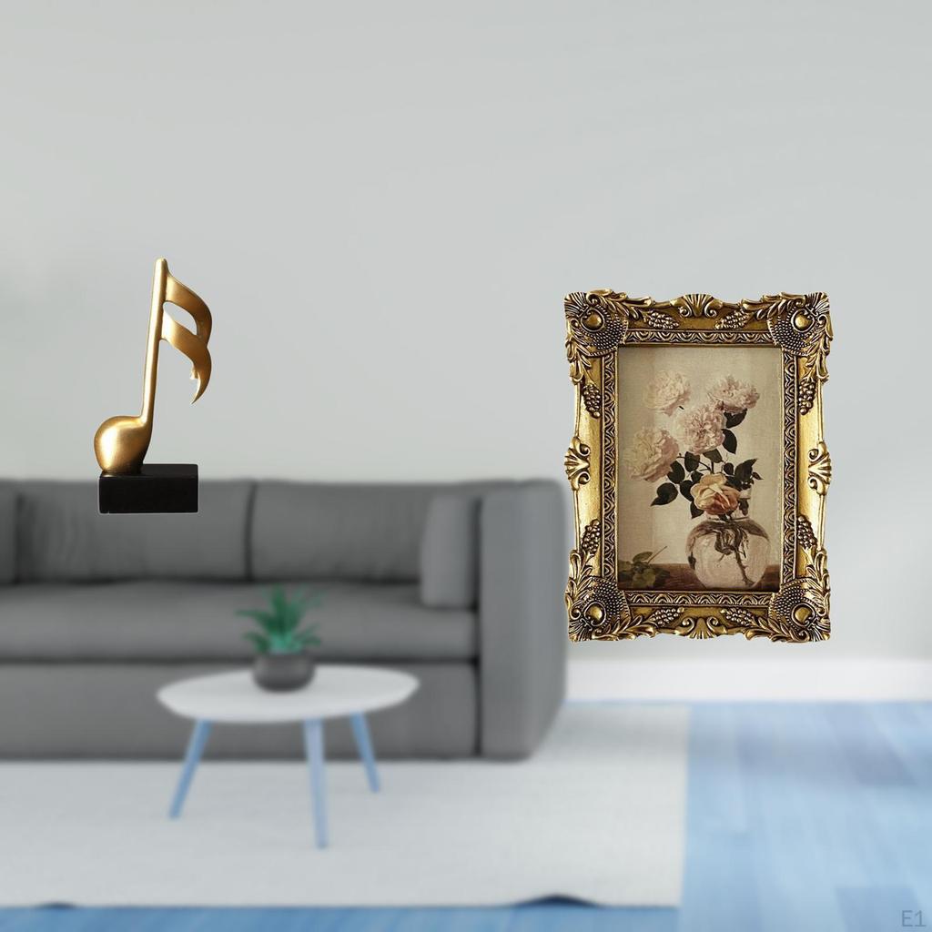 Resin Music Note Sculpture And Ornate Vintage Photo Frame Creative Tabletop Centerpiece for Desk