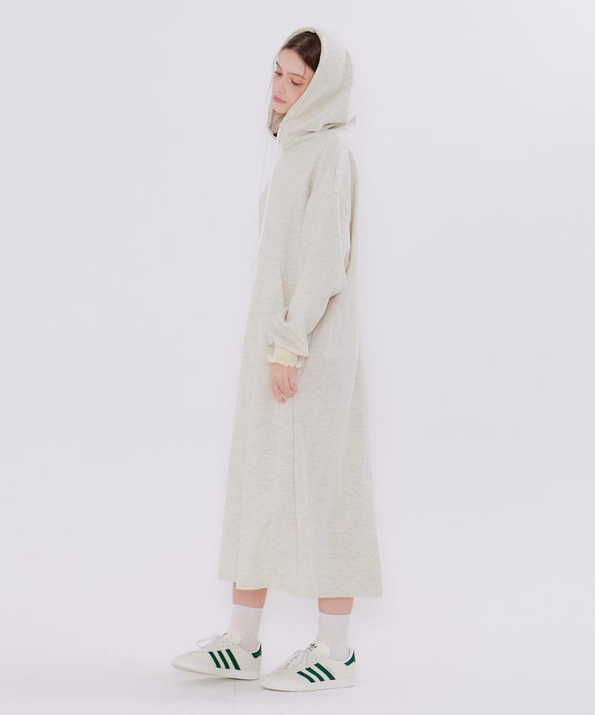 Metapeo Shirred Point Hooded Long Dress Oatmeal
