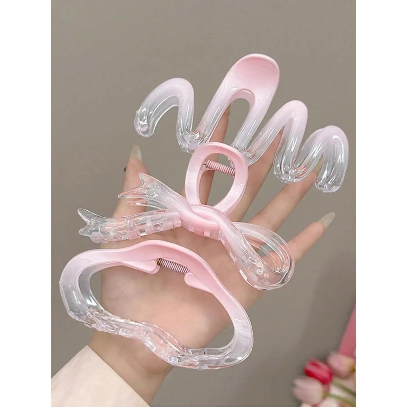 

3 Pcs Fashion Sweet Pink Light Geometric Hair Claws For Women Girls Party Hair Accessories