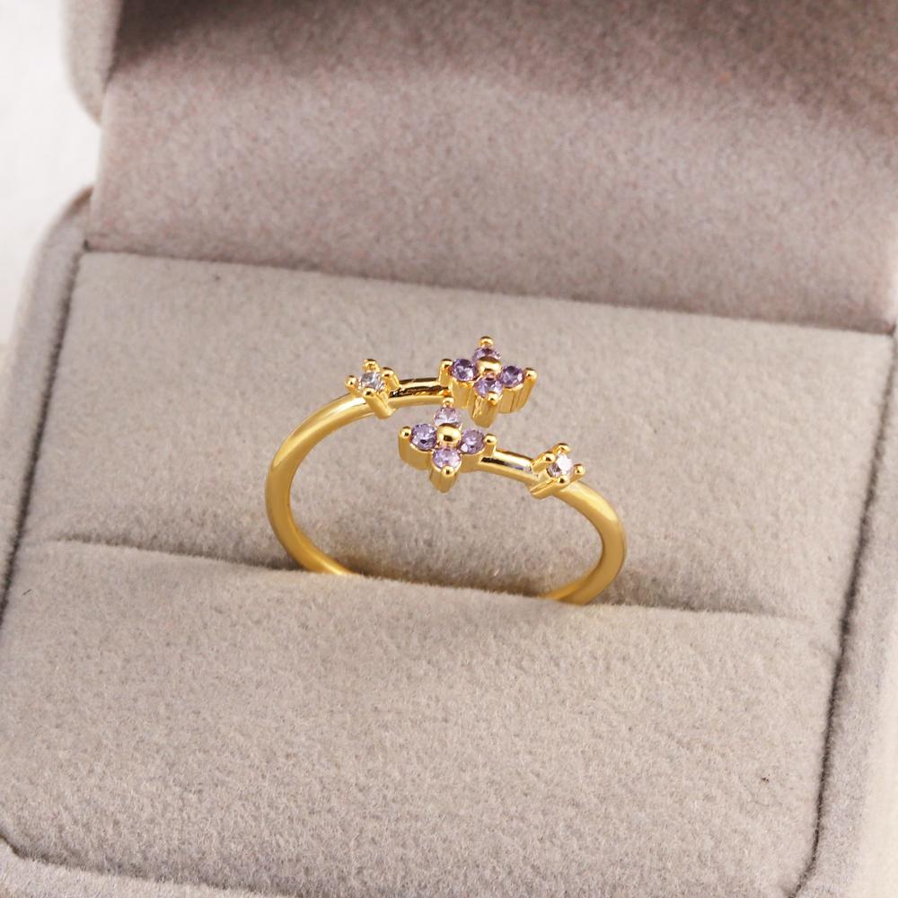 New Cute Colorful Zircon Flower Ring For Women Girl Fashion Vintage Zircon Adjustable Rings Jewelry Gift