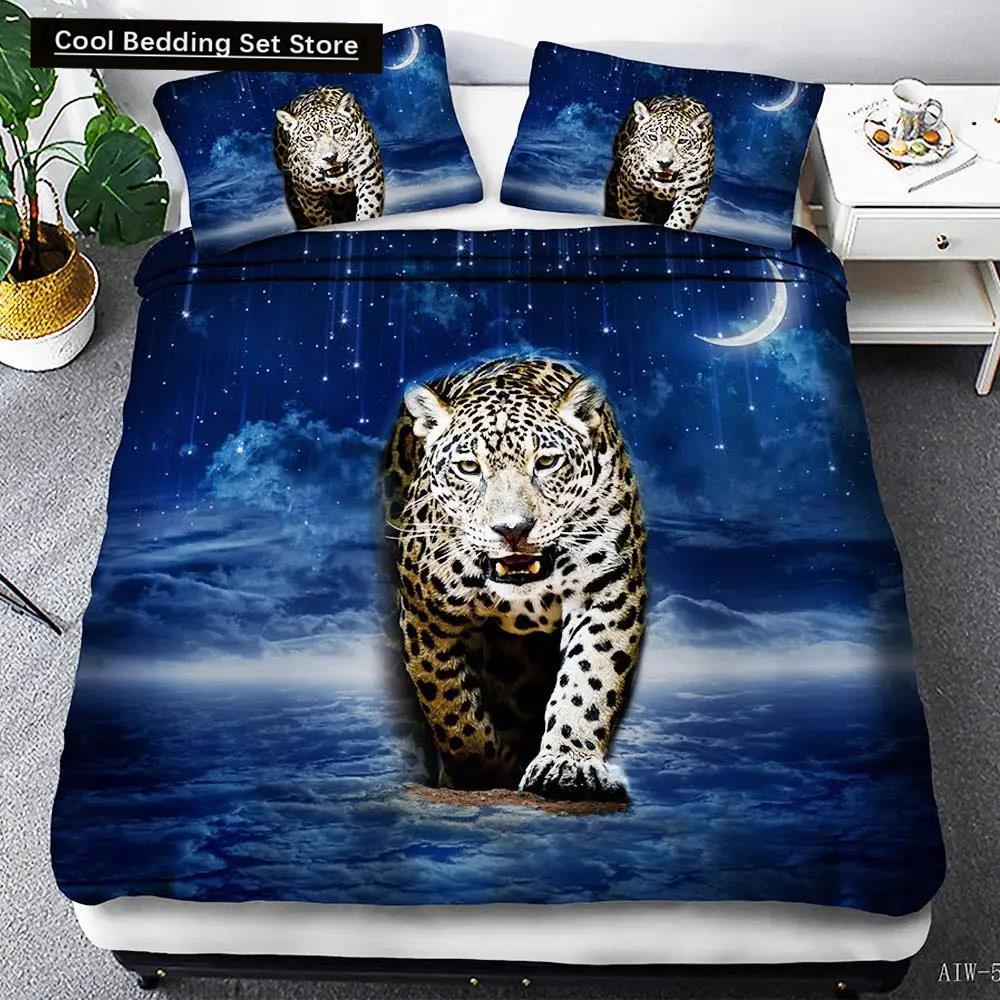 Comforter Leopard Fierce Cheetah Bedding Set Moon Viewing Wild Animal Printed Double Queen King Size Polyester