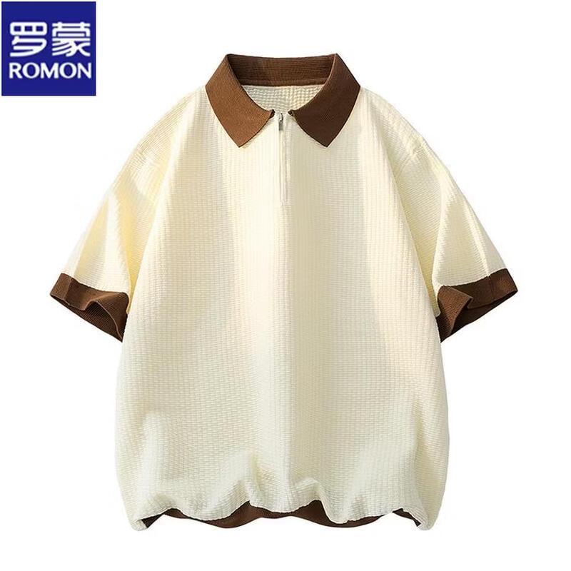 ROMON Men s American Retro Old Money Style Half-Zip Polo Shirt 3XL