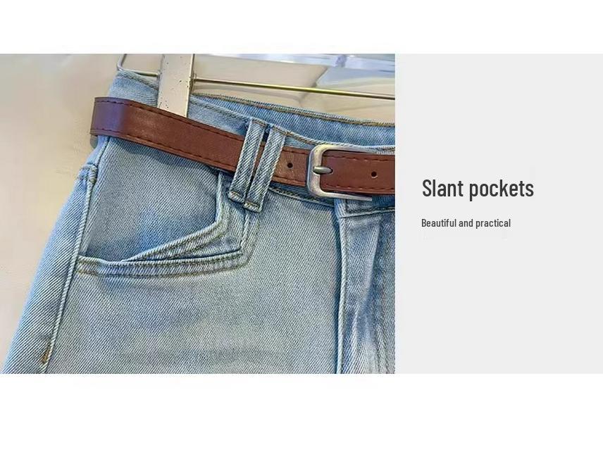 Dámské světlé džíny s širokými nohavicemi, zeštíhlující splývavý lem, jaro/podzim 2025 kalhoty s rovnými nohavicemi.