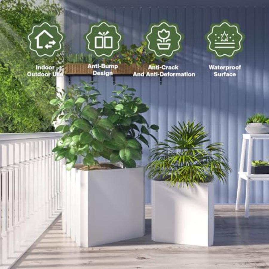 Large Square Steel Planter Box 26x26x26 Inch Heavy Duty White Metal Flower Pot for Outdoor Indoor Garden Porch Patio Commercial
