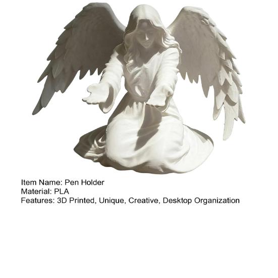Engels-Stiftehalter für Schreibtisch 3D-gedruckte Engelsstatue Stifte-Display-Ständer Dekorativer Organizer für Zuhause Büro Schlafzimmer Wohnzimmer Schreibtischdekoration