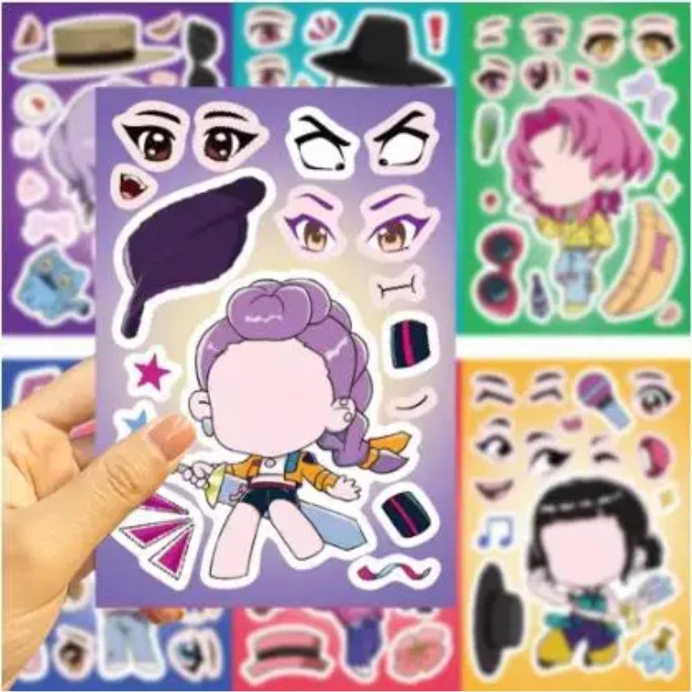 8/24Pcs Cute KPop Demon Hunters Puzzle Stickers Make a Face Cartoon For DIY Phone Laptop Luggage Skateboard Graffiti Decals