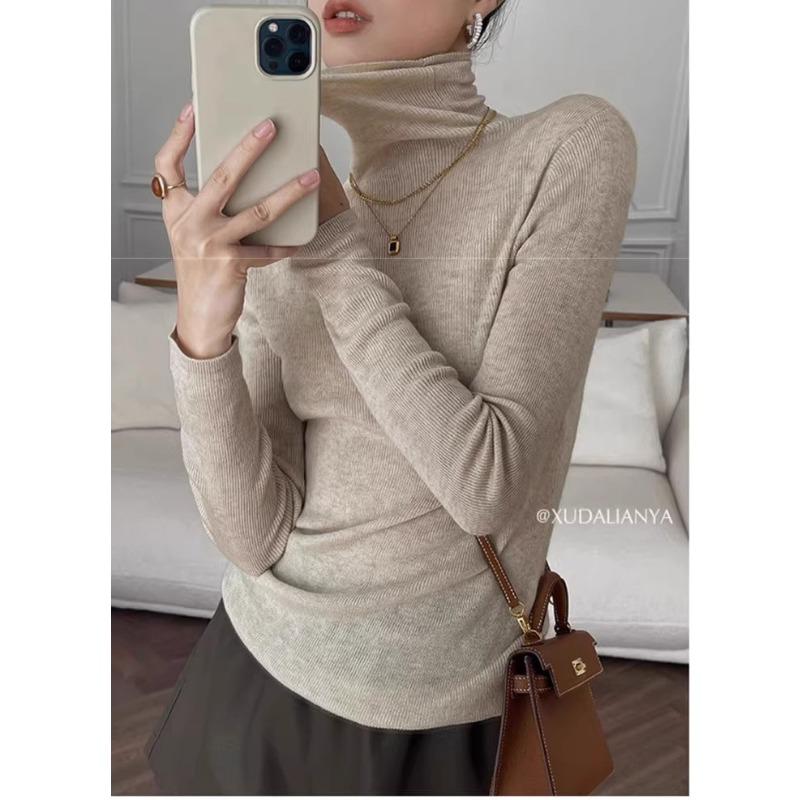 Women S Turtleneck Slim Fit Knitted Base Sweater Long Sleeve Solid Color Pullover Top