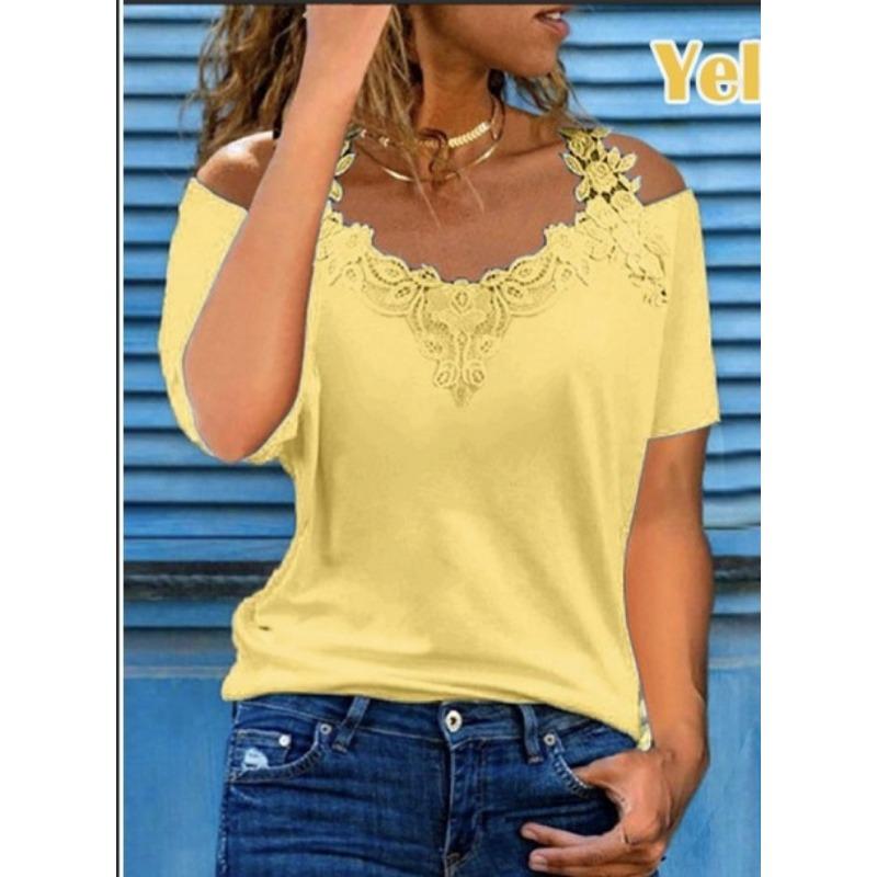 Women's Fashion Casual Solid Color Print Short Sleeve V Neck Blouses & Shirts