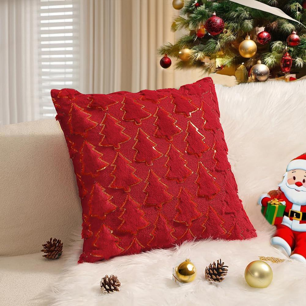 Plush Jacquard Christmas Pillow Cover Soft Home Decor Christmas Living Room Sofa Throw Cushion Cover Embroidered Pillowcase