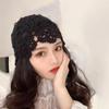 Fashion Flower Embroidery Hollow Crochet Knitted Hat French Retro Beanie Accessories