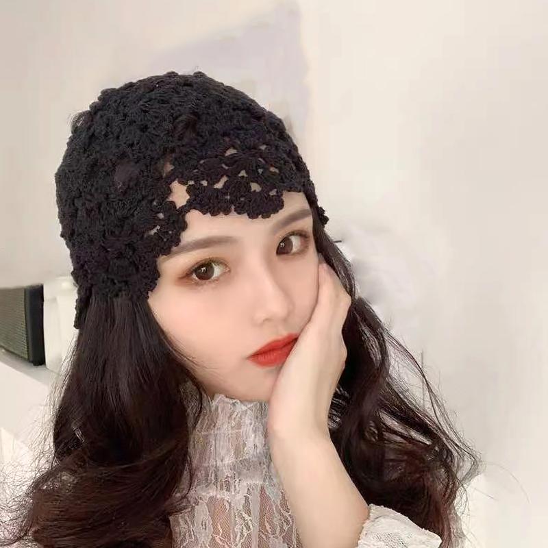Fashion Flower Embroidery Hollow Crochet Knitted Hat French Retro Beanie Accessories