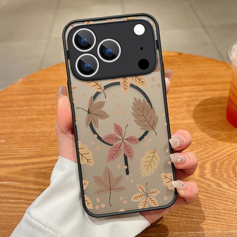 

Flowers Leaf Pattern Magnetic Phone Case For iPhone 17 16 Pro 15 14 13 Pro Max 17e For Magsafe Wireless Charge TPU PC Back Cover iPhone 13 Pro Max