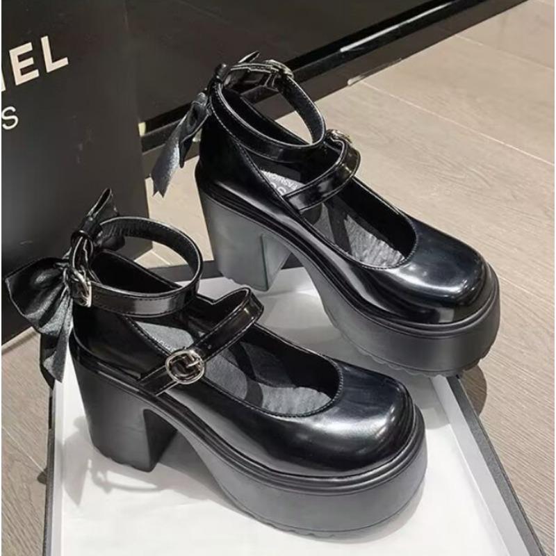 High Heels Mary Janes Shoes Autumn Patent Leather Heeled Shoes japanese Woman Platform Ankle Strap Pumps for Women lolita shoes