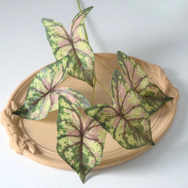 50cm Artificial Plants Film 5 Forks Colorful Taro Leaves Table Decorative Simulation Green Plant Leaf Wedding Decoration Floral