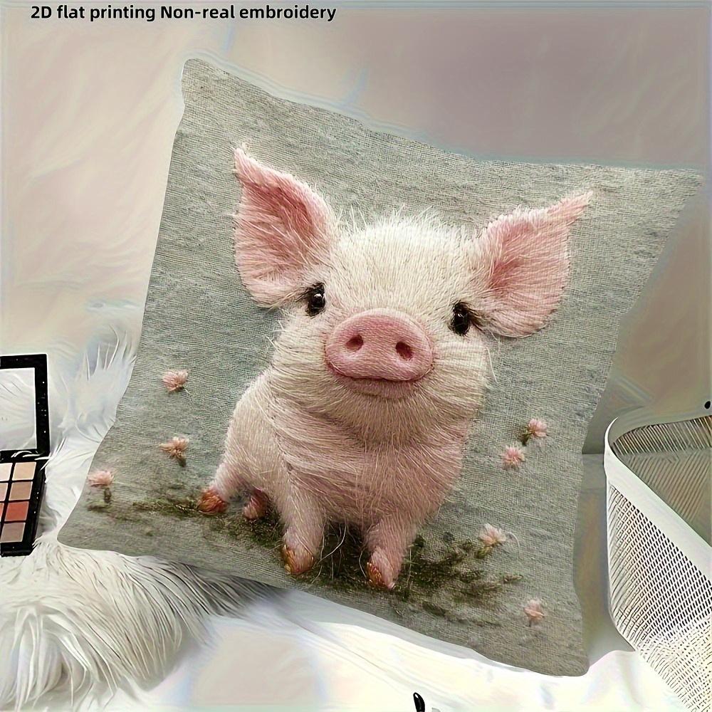 2D Embroidered Cute Piglet Pillow Cover Adorable Baby Pig Print Soft Cushion Case For Sofa Couch Farm Animal Lover Home Decor