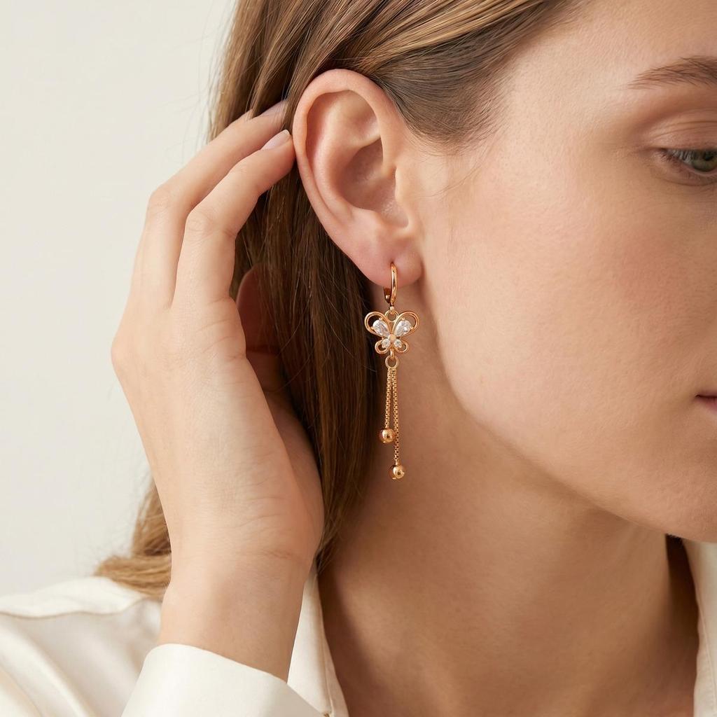 Gold Color Heart Butterfly Drop Earrings for Women Zircon Tassel Ball Hoop Party Wedding Gift Trendy Statement Earrings