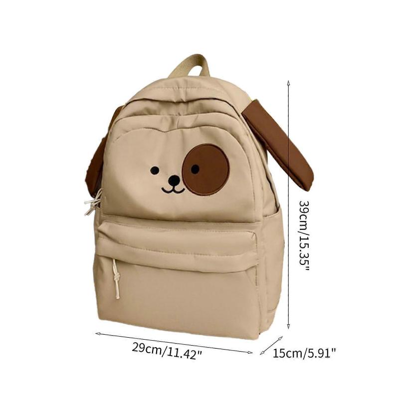 Cartoon Doggy Ears Nylon School Backpack Laptop Backpack School Bag for Student Teenagers Travel Casual Book Bags  White