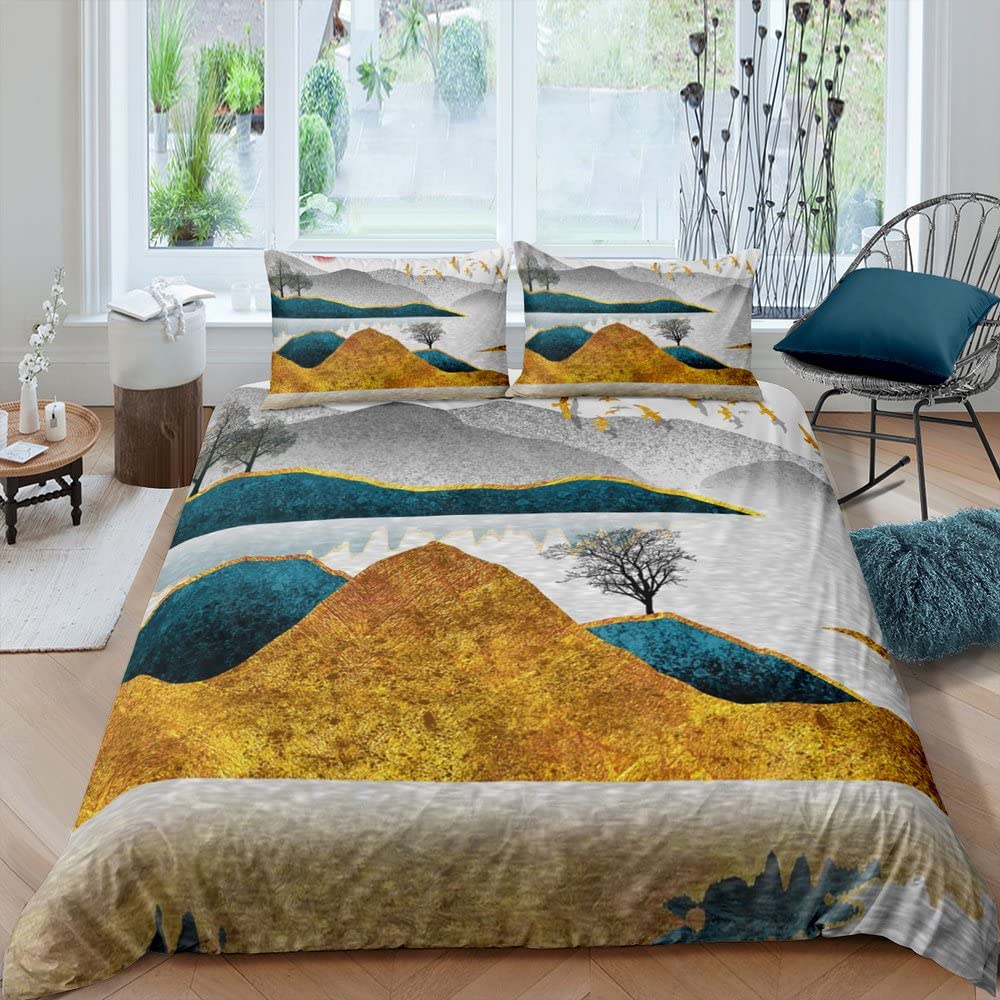 Nature River Bedding Set Starry Sky Duvet Cover Set Mountain River Forest Moon Printed Design Natural Landscape Comforter Cover
