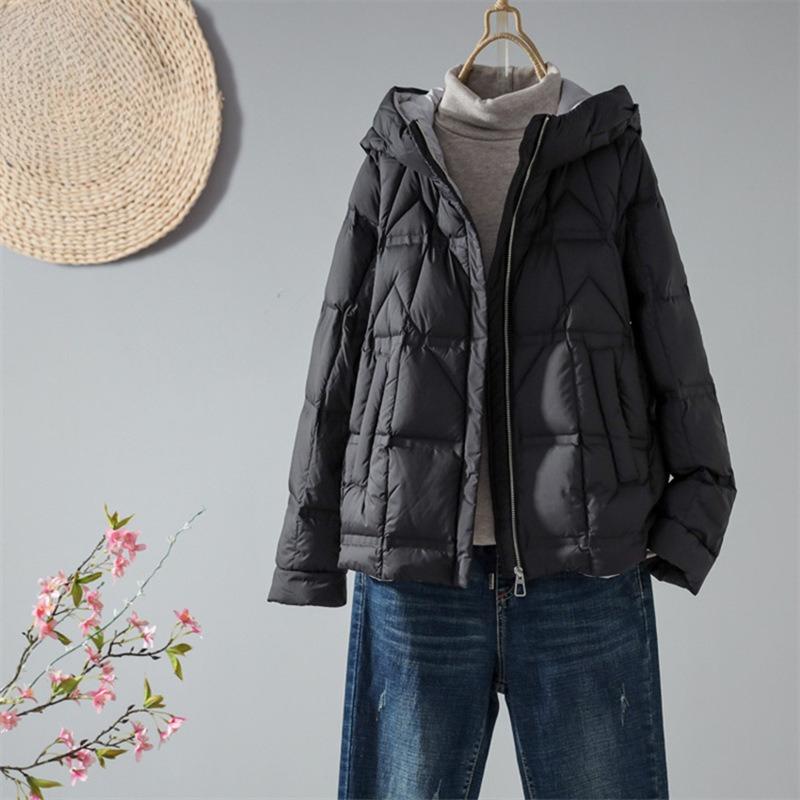 

Женские ультралегкие пуховые пальто, свободный белый утиный пуховый комбинезон с капюшоном, осенне-зимнее повседневное модное теплое женское пальто XL чёрный