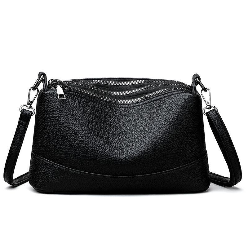 Premium bag women's new soft leather multi-layer zipper light luxury simple large capacity shoulder messenger bag