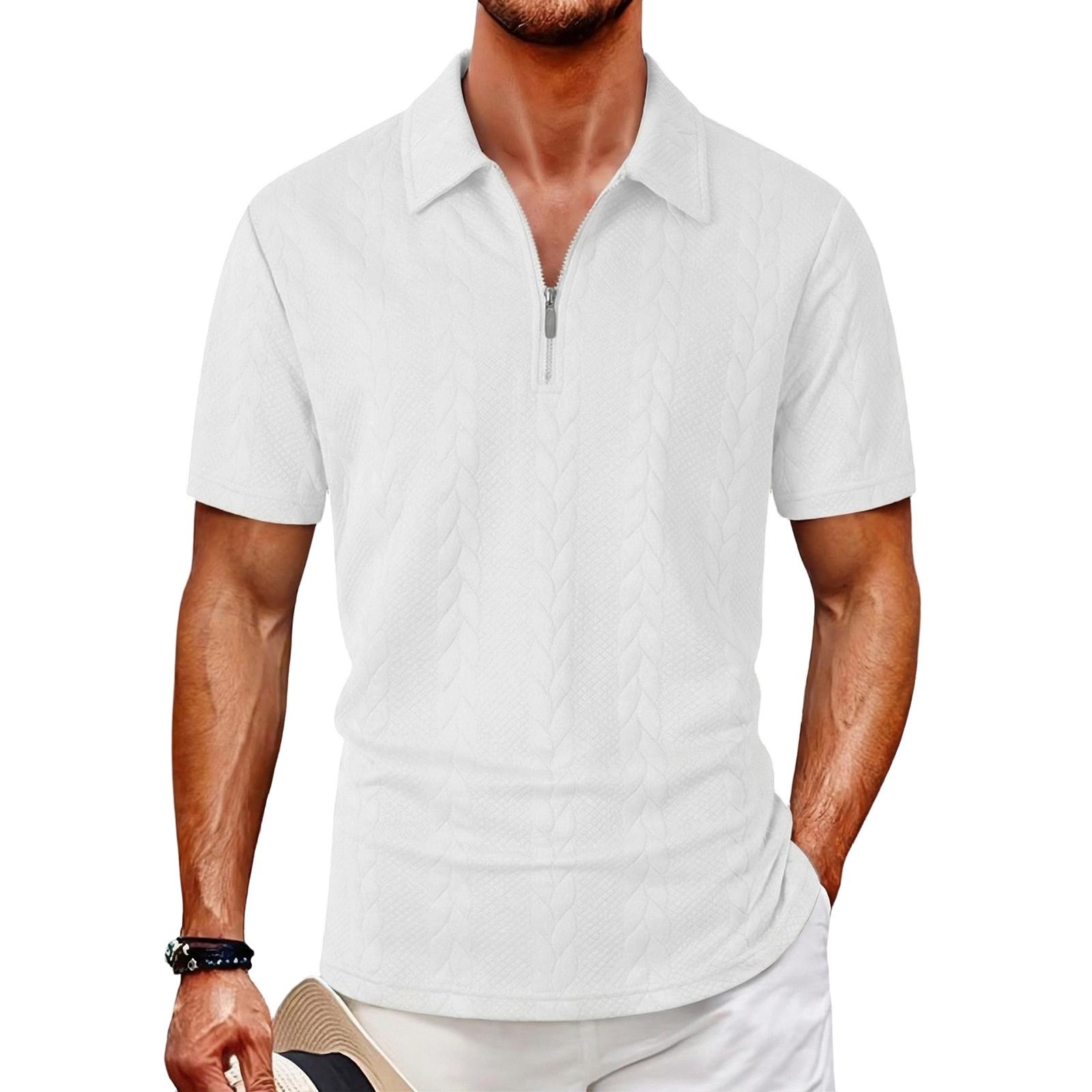

Men s Sweatshirt - Turned Collar - Half-zip Pullover Short-sleeved Shirt XL білий
