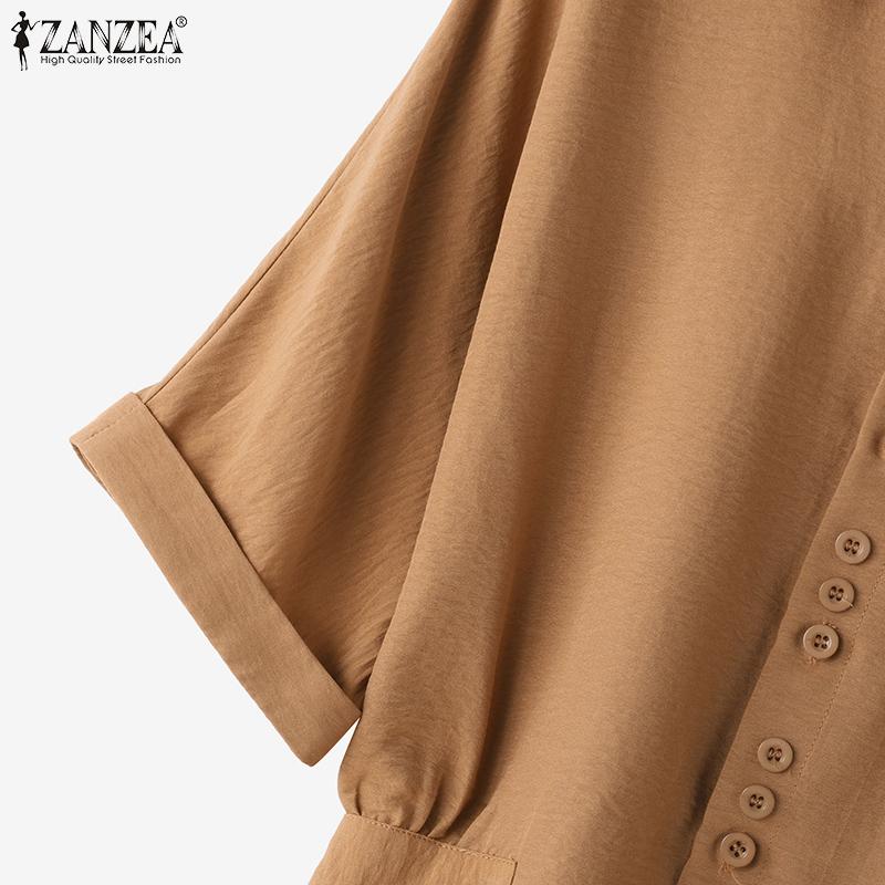 ZANZEA Women Casual Turn Down Collar Summer Short Sleeve Blouse