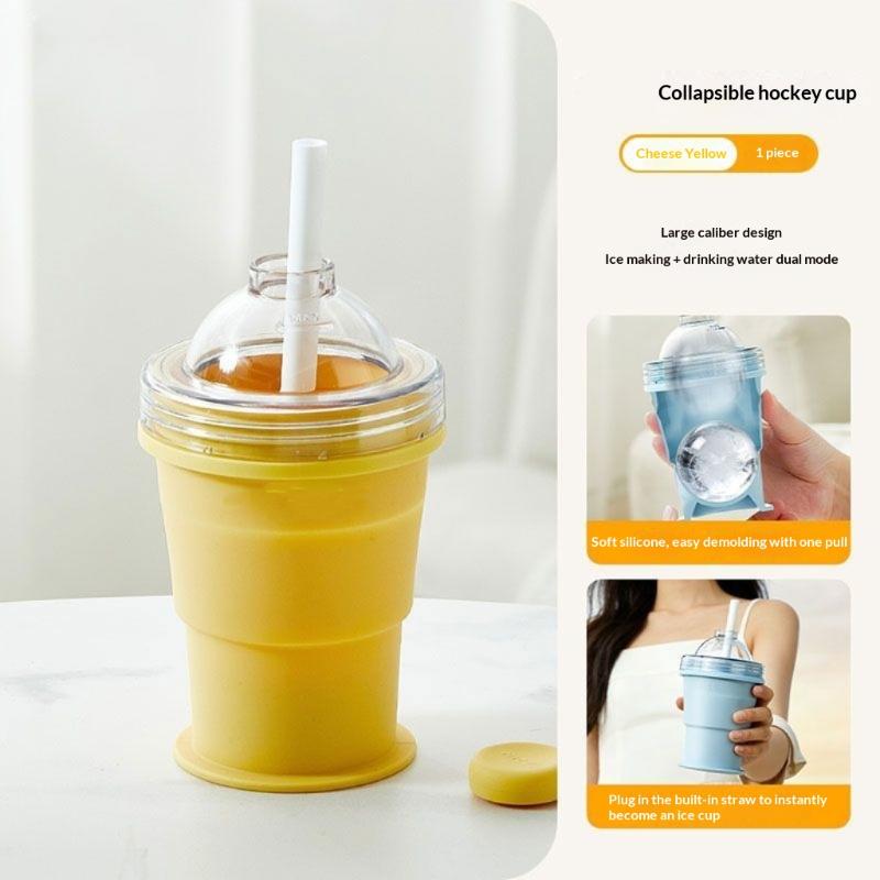 

Food-Grade Silicone Foldable Ice Ball Cup 2 In 1 Ice Mold And Water Bottle Portable Travel Tumbler For Outdoor Camping жовтий