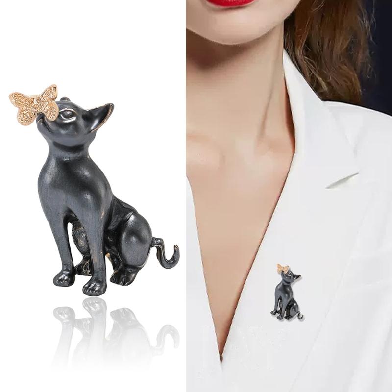 Playful Puppy Animal Pin Secure Clip Design Dog And Butterfly Brooch Fashion Accessory Everyday Wear