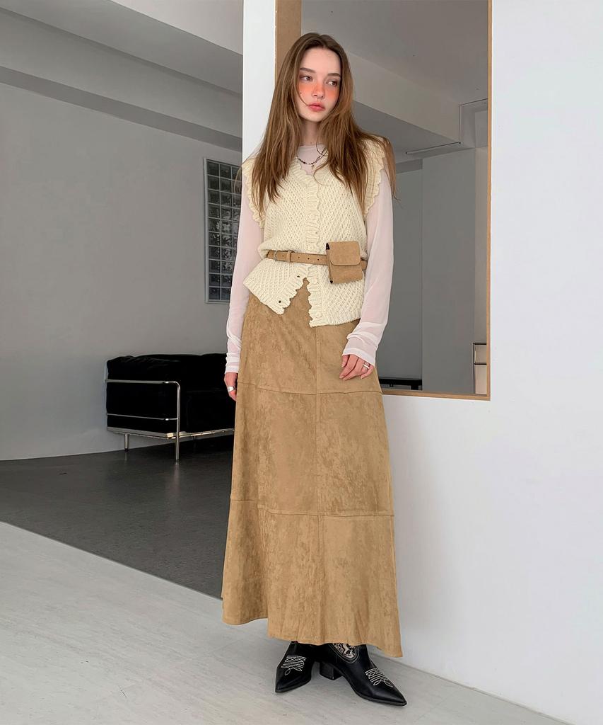 Baseukala Suede Flare Long Skirt (3Colors)