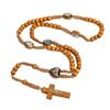Wooden Beads Cord Rosary St Benedict Medal Jesus Cross Car Pendant Necklace Catholic Fashion Religious Jewelry Auto Decor