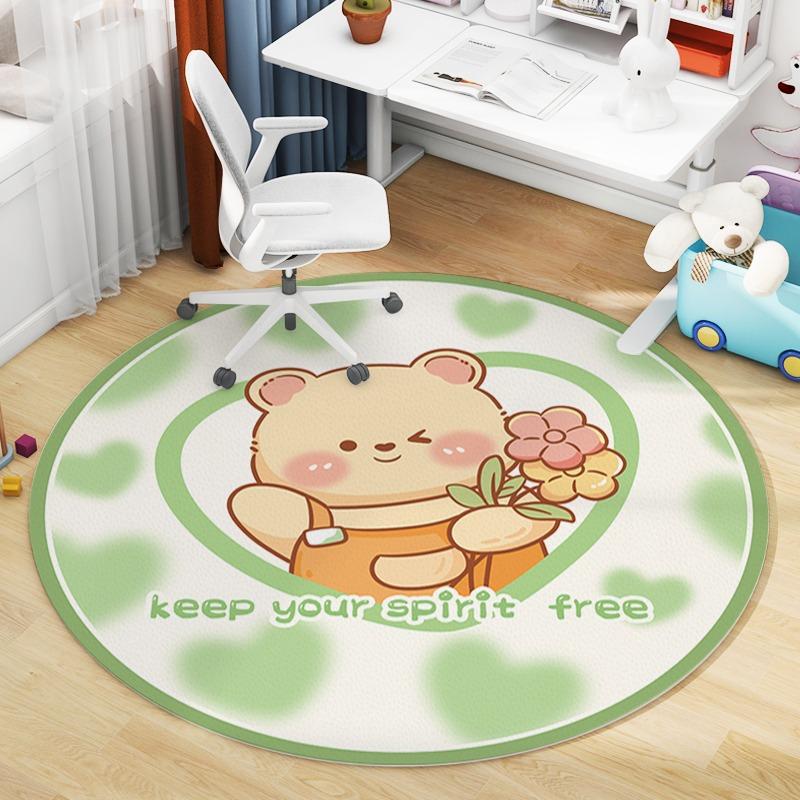  Cute Rabbit Bear Cartoon Round Carpet Living Room Bedroom Bedside Kitchen Entrance Door Mat Non-slip Girl Child Decor Rug