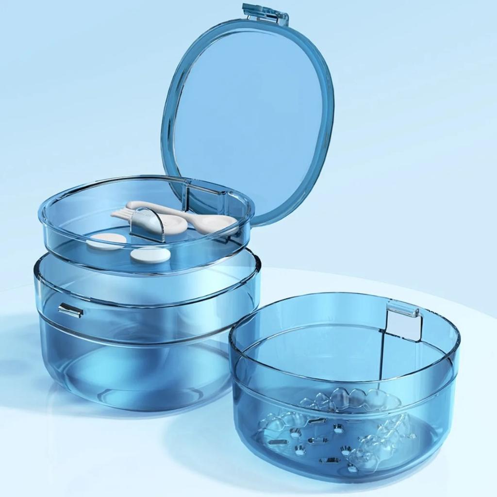 1pcs Braces Storage Box Portable Mini Denture Box Dental Aligner Storage Box Orthodontic Retainer Multilayer Cleaning Case