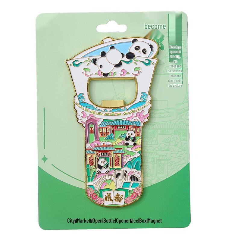 Chengdu Panda Souvenir Metall Flaschenöffner & Magnet - Kreatives Wahrzeichen Design