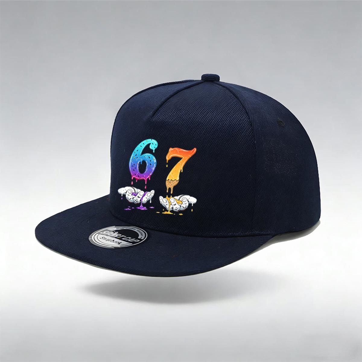 

1/2PC Flat Brim Snapback Hat, Breathable, Melting Ice Cream 67 Print, Dopamine Streetwear for Men Women темно-синий