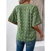 Women's Comfortable Loose Jacquard Blouses & Shirts V-neck Short Sleeved Top for Women